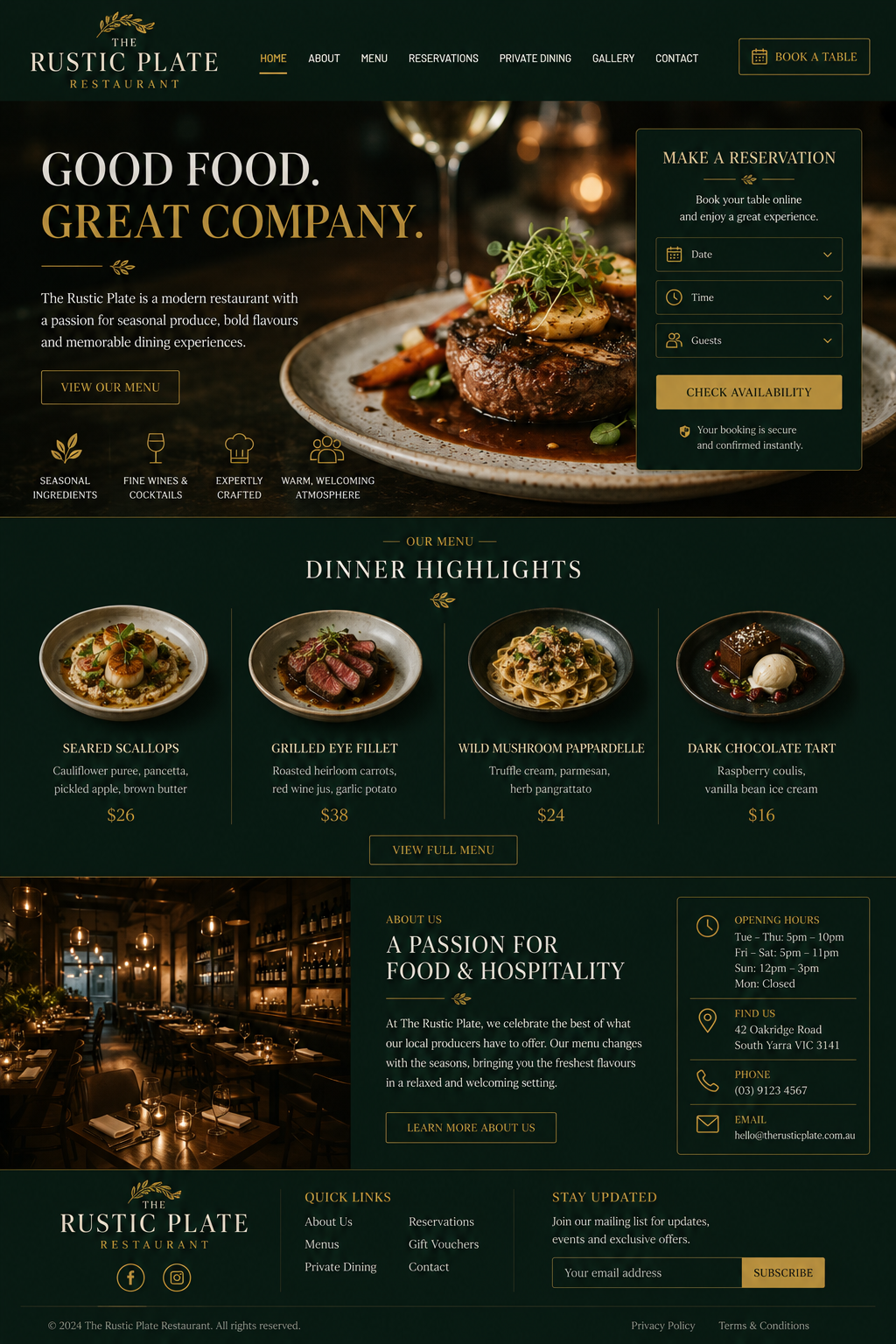 The Rustic Plate Restaurant website