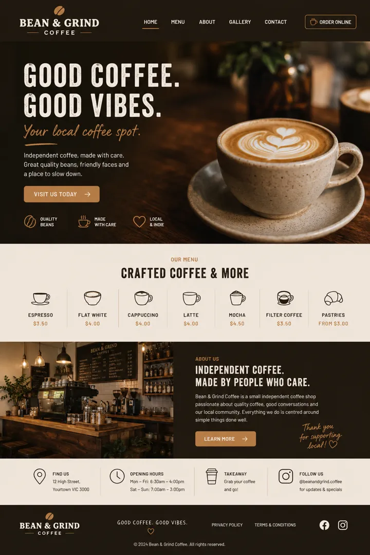 Concept website design for a coffee shop