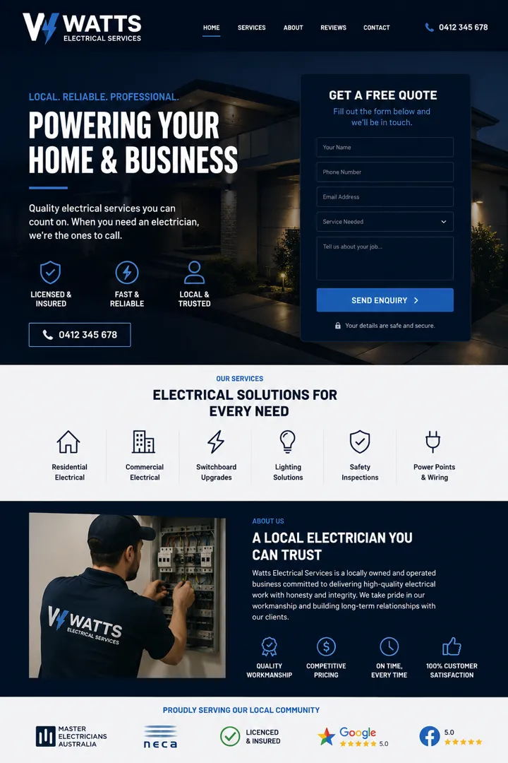 Concept website design for a local electrician
