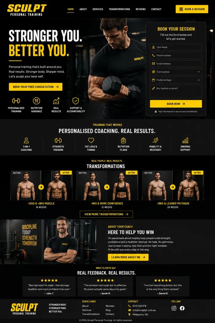 Concept website design for a personal trainer