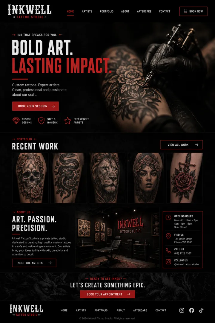 Concept website design for a tattoo studio